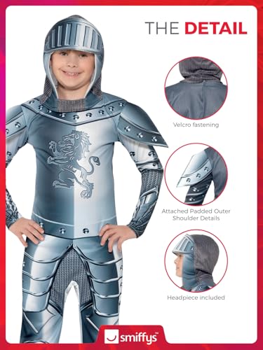 Smiffys Kinder Deluxe Ritter Kostüm, Jumpsuit und Kapuze, Größe: M, 43168 - 5