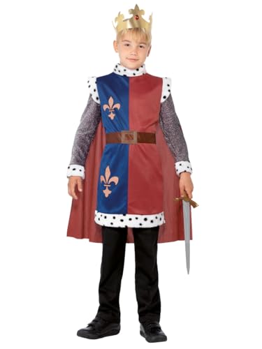Smiffys Kinder King Arthur Kostüm, Mittelalterliche Tunika mit angebrachtem Umhang und Krone, Größe: S, 44079