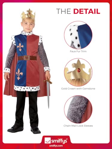 Smiffys Kinder King Arthur Kostüm, Mittelalterliche Tunika mit angebrachtem Umhang und Krone, Größe: S, 44079 - 4