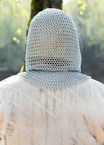 Kettenhaube, V-Auschnitt, ID9mm, verzinkt Mittelalter LARP Wikinger Fasching Kettenhemd Kettenringe chainmail coif - 5