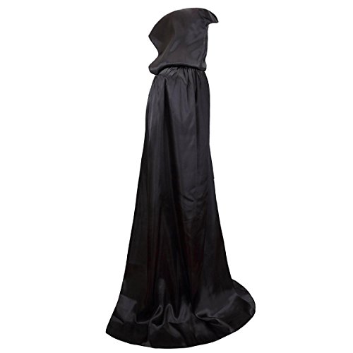 Damen Herren Halloween Umhang Karneval Fasching Kostüm Cape mit Kapuze Schwarz - 2