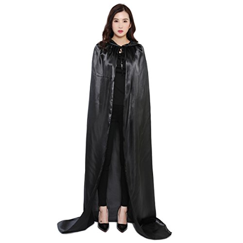Damen Herren Halloween Umhang Karneval Fasching Kostüm Cape mit Kapuze Schwarz - 3