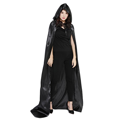 Damen Herren Halloween Umhang Karneval Fasching Kostüm Cape mit Kapuze Schwarz - 4