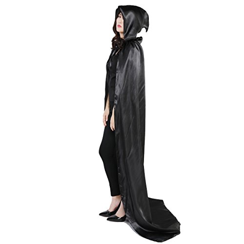 Damen Herren Halloween Umhang Karneval Fasching Kostüm Cape mit Kapuze Schwarz - 8