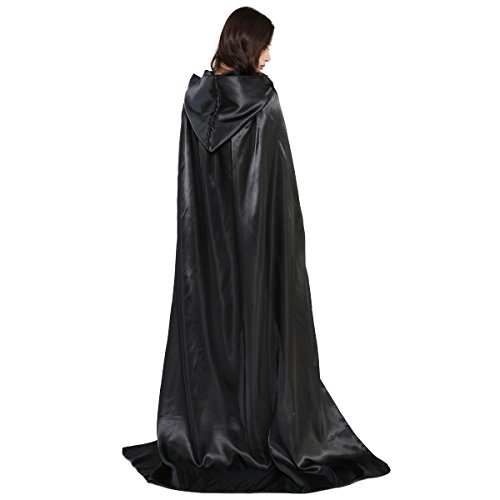 Damen Herren Halloween Umhang Karneval Fasching Kostüm Cape mit Kapuze Schwarz - 9