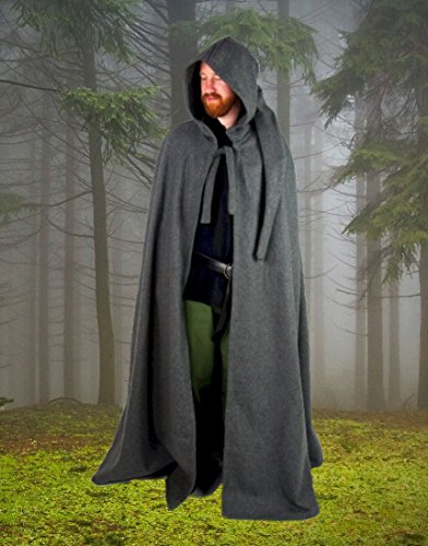 Dark Dreams Mittelalter Gothic Larp Wolle Umhang Cape Zipfel Kapuze Gugel schwarz braun grau, Farbe:grau - 2