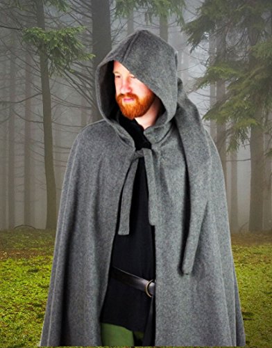 Dark Dreams Mittelalter Gothic Larp Wolle Umhang Cape Zipfel Kapuze Gugel schwarz braun grau, Farbe:grau - 3