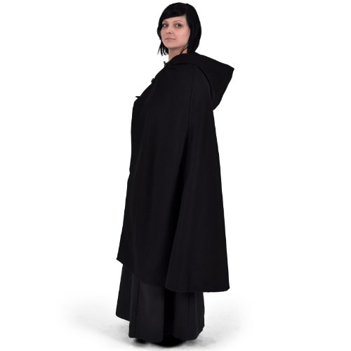 Mittelalter Umhang Damen Kapuze Knebelverschluss warm u wasserabweisend schwarz - 4