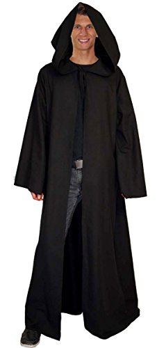 Maylynn - Umhang Mittelalter schwarz Mönch Kostüm Jedi Vampir Kutte 100% Baumwolle Gothic LARP Herren, Größe:M