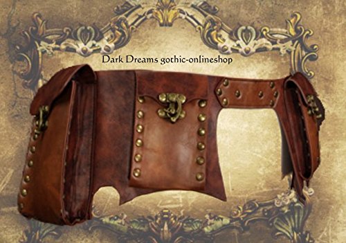 Dark Dreams Steampunk Larp Mittelalter Gürtel – Tasche Waistbag ‚Steam‘ braun, Größe:S - 2