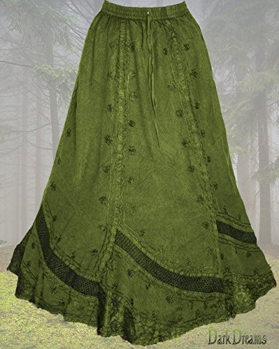 Dark Dreams Gothic Mittelalter Ethno Wicca Pagan Rock Skirt Hydra oliv grün 34 36 38 40, Farbe:weinrot - 2
