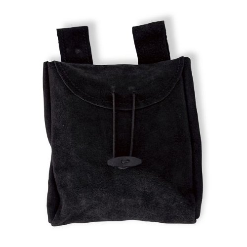 Wildleder Gothic Gürteltasche samtig schwarz 2 Schlaufen Knopf Verschluß 20 x 16,5 cm zeitloses Design - 2