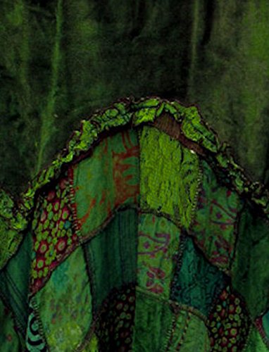 Dark Dreams Gothic Witchy Fairy Pagan Rock Zipfel Pixie Elfe Skirt Samt Spitze Patchwork Ethno Zahide 38 40 42 44 46 48 50, Farbe:grün, Größe:XXL - 3