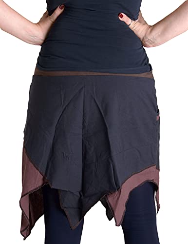 Vishes – Alternative Bekleidung – Asymmetrischer Patchwork Zipfelrock aus Baumwolle mit „Hosentaschen“ braun 36 - 2
