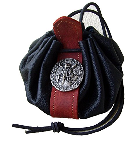 Lederbeutel Dukatenbeutel Geldkatze Farbe schwarz-rot Odin Amulette