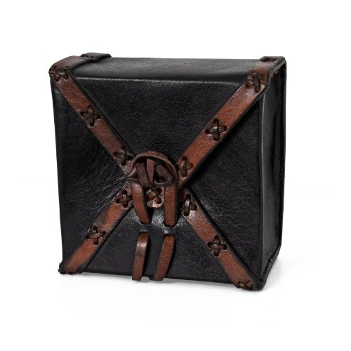 Leder Tasche für Gürtel Mittelalter schwarz braun quadratisch antikes Design LARP Beutel Pilger Koffer