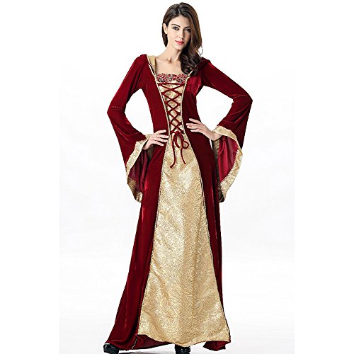 Mittelalterliches Burgfräulein Kostüm Rot/Gold in Deluxe-Ausführung Gr. XS/S Kleid - 2