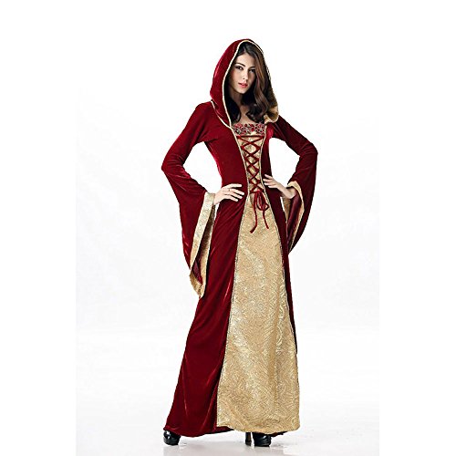 Mittelalterliches Burgfräulein Kostüm Rot/Gold in Deluxe-Ausführung Gr. XS/S Kleid - 4