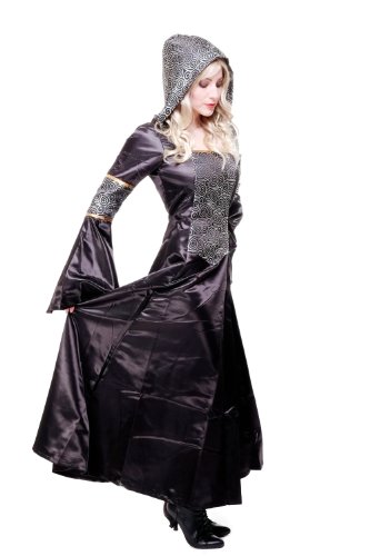 Kostüm Damen Damenkostüm aufwändiges Kleid mit Haube Mittelalter Romantik Elfe Gotik Gothic Burgfräulein L068 Gr. 46 / L - 3