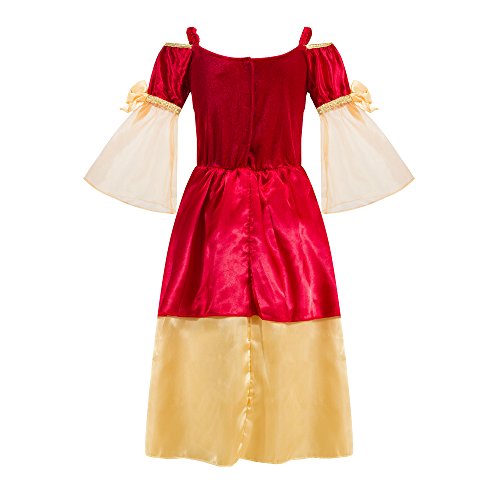 Katara 1763-128/134 – Kinder Mädchen-Kostüm Burgfräulein Kleid – Mittelalter Verkleidung Prinzessin Königin Geschenk zu Karneval, Fasching, Ritterfest – 128/134, Rot-Gold - 2