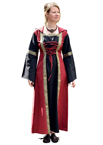 Mittelalterkleid Eleanor mit Kapuze, rot/schwarz - Mittelalter Kleid, LARPkleid, Wikingerkleid Größe M