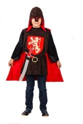 Elegantes Ritter Kostüm Mittelalter für Kinder rot-braun mit Schwert - Ritter Kostüm für Jungen (152) -